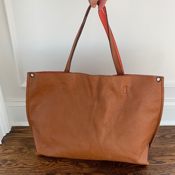 reversible vegan leather tote bag
